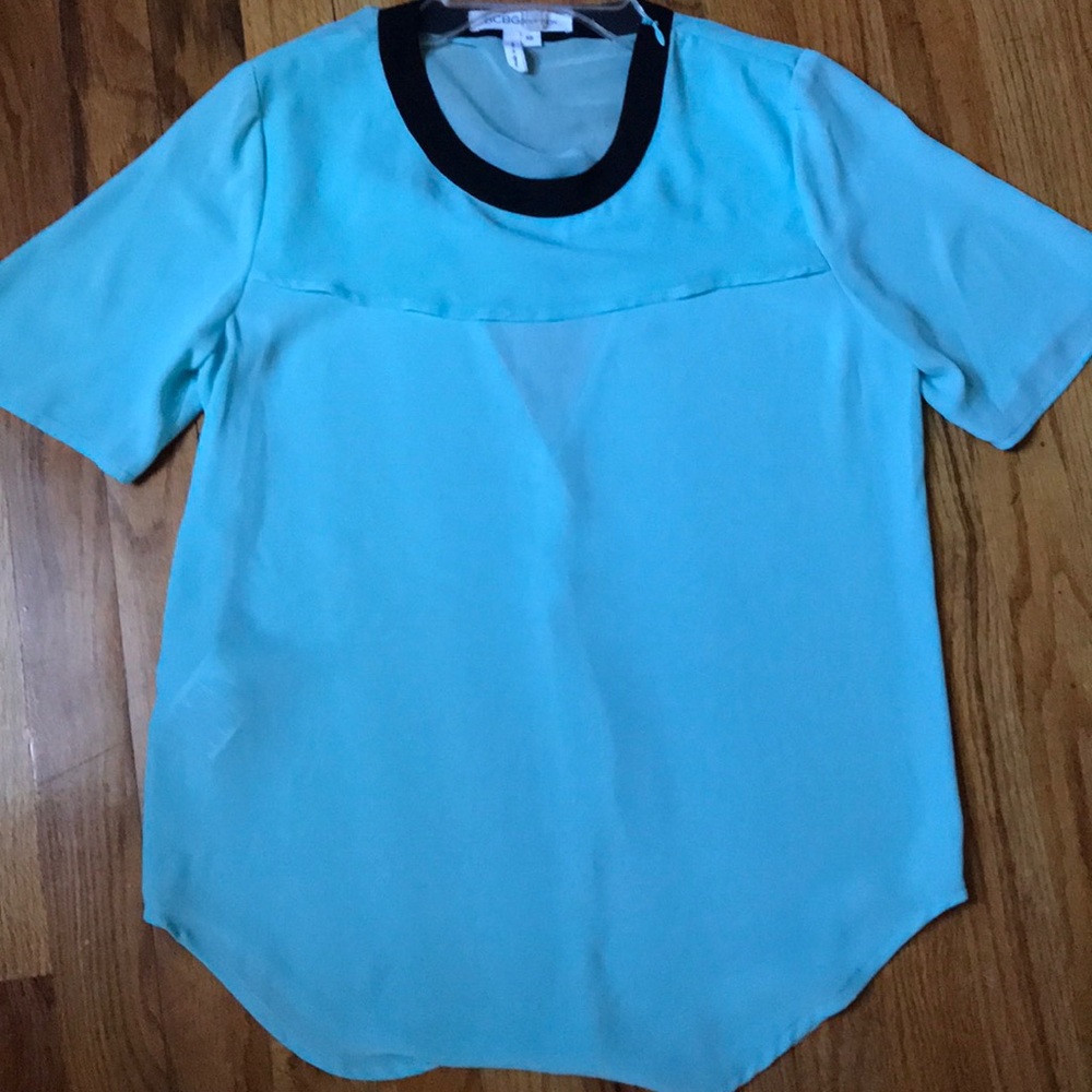 BCBGeneration Mint green with black trim Sheer V-Back Top - XS